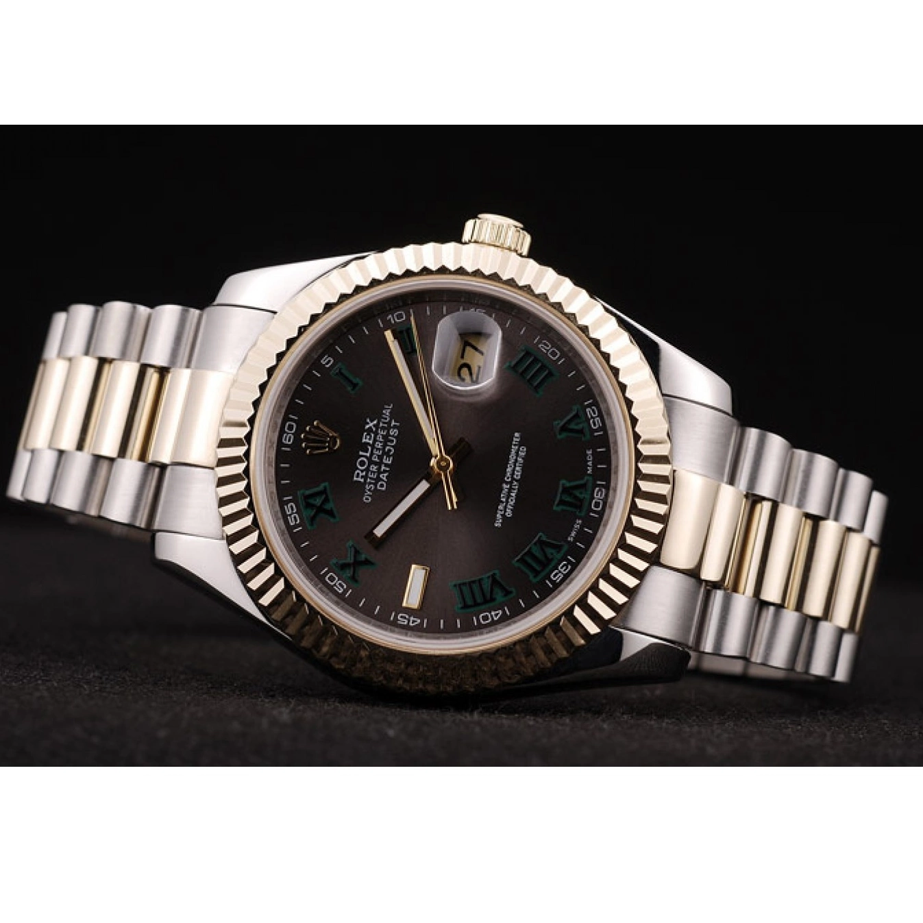 MiroTime 0704 Rolex DateJust Gold Ribbed Pattern Bezel Brown Dial